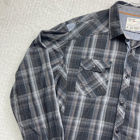 Y2K Projek Raw Button Down Shirt Men’s Sz 2XL Gray Long Sleeve Casual Streetwear - Picture 3 of 13